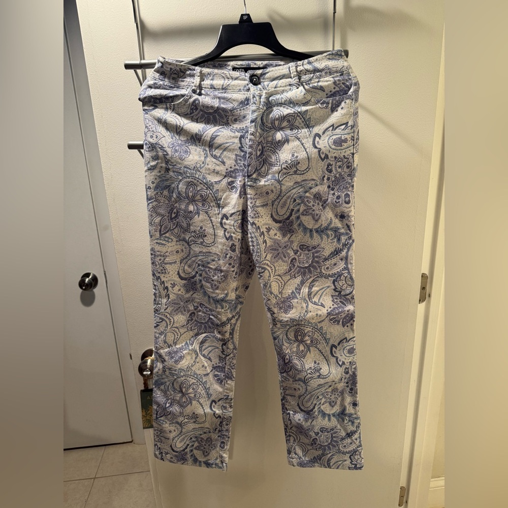 Zara Indigo and Ivory Patterned Trousers